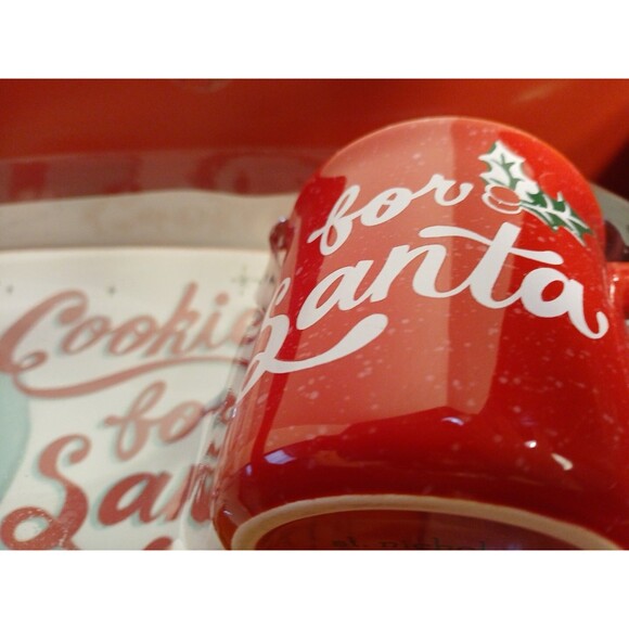 St. Nicholas Square Cookies For Santa Plate And Mug Set Red Mug Multicolor Tray - Picture 14 of 16